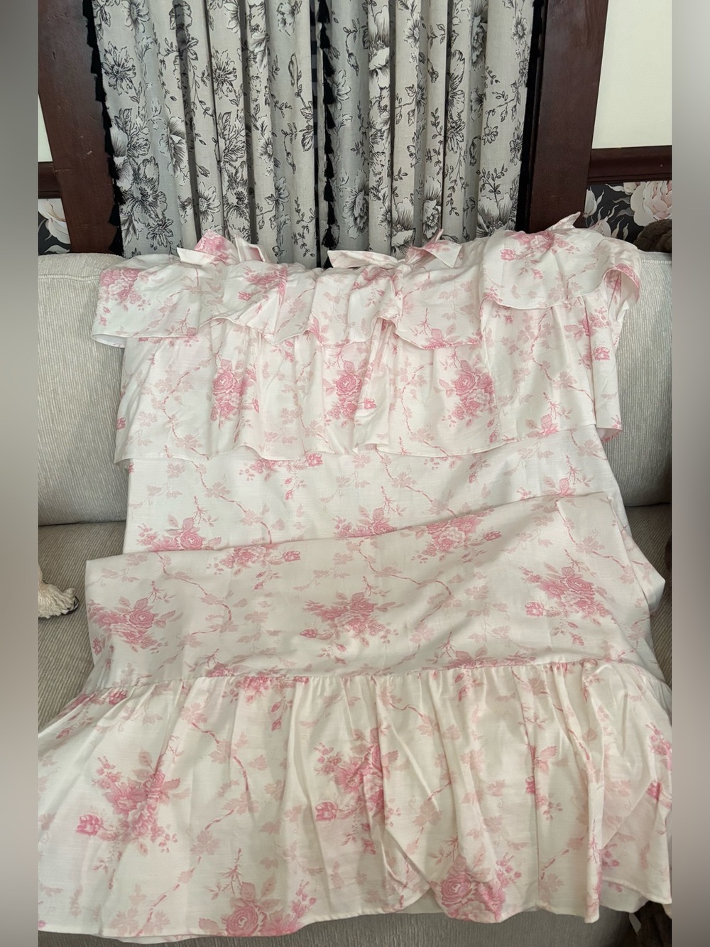 Pottery Barn LoveShackFancy rose ruffle shower curtain pink 72x72